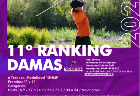 11° Ranking de Damas: llega la penúltima estación, el miércoles 19 en el Kentucky