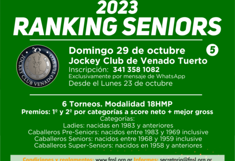 Seniors: tras la suspensión por lluvia, se viene la fecha en el Jockey de Venado Tuerto, el domingo 29