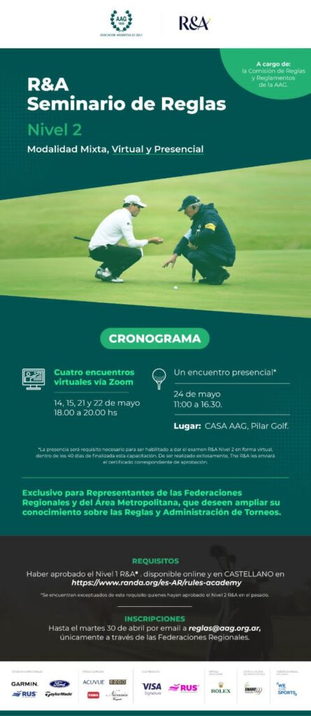 Con modalidad virtual y presencial: se viene el Seminario de Reglas Nivel II en Pilar Golf Club