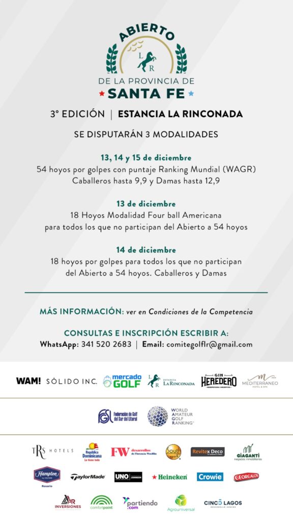 Abierto de Golf de la Provincia de Santa Fe organizado por La Rinconada: todo listo para un evento que tendrá el plus de puntos WAGR